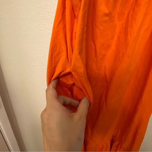For days orange Organic cotton poplin Natural oversize maxi sun Dress boho M - Picture 4 of 8